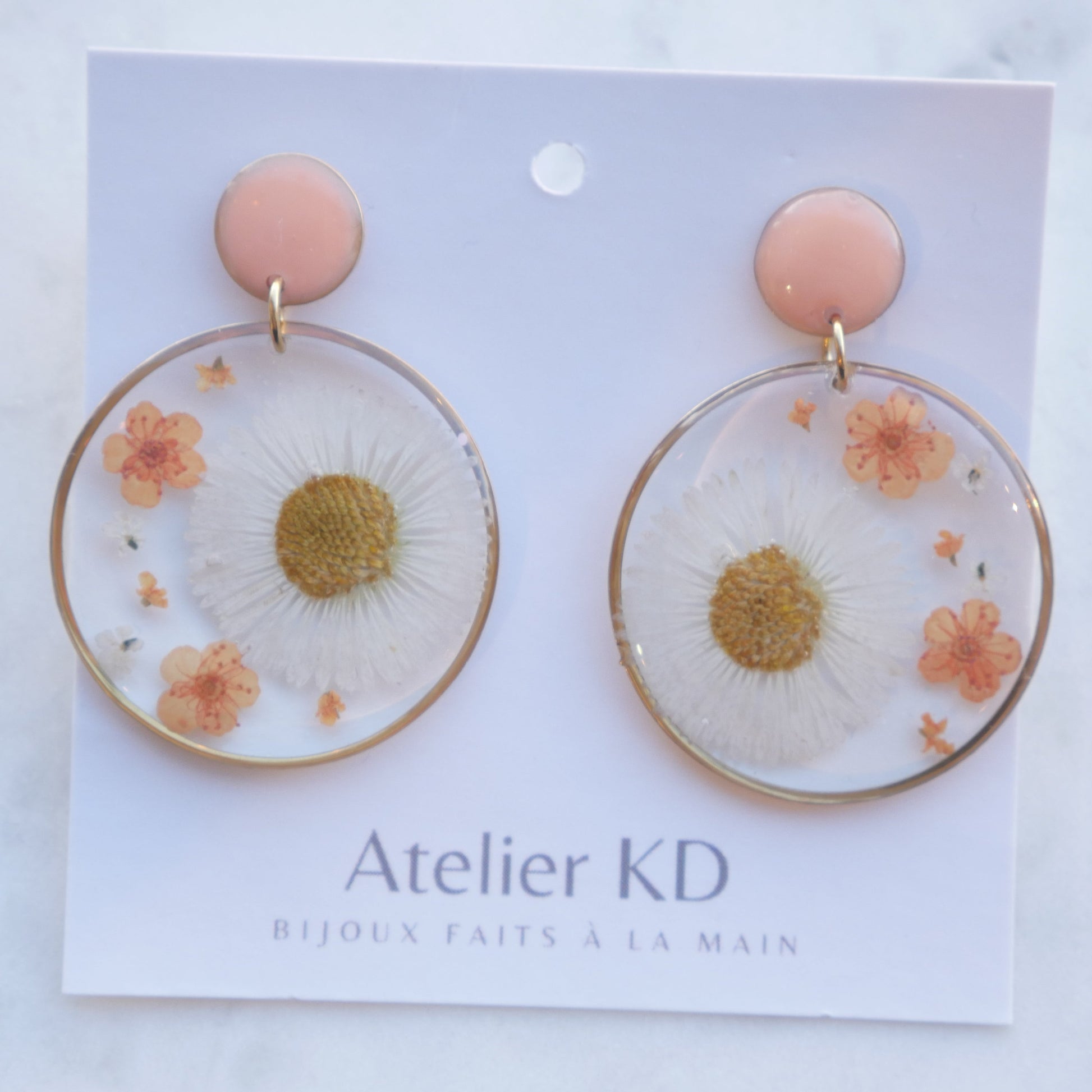 Boucles d'oreilles duo orange et blanc - rond (xl)