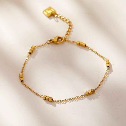 RITIKA: Tiny Square-Beads Dainty Gold Chain Bracelet