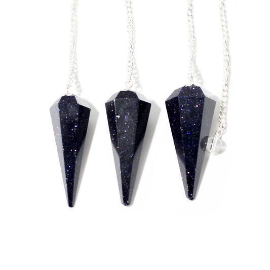 Blue Goldstone Pendulum 6 Facet & Bead - 3 Pack (Synthetic)