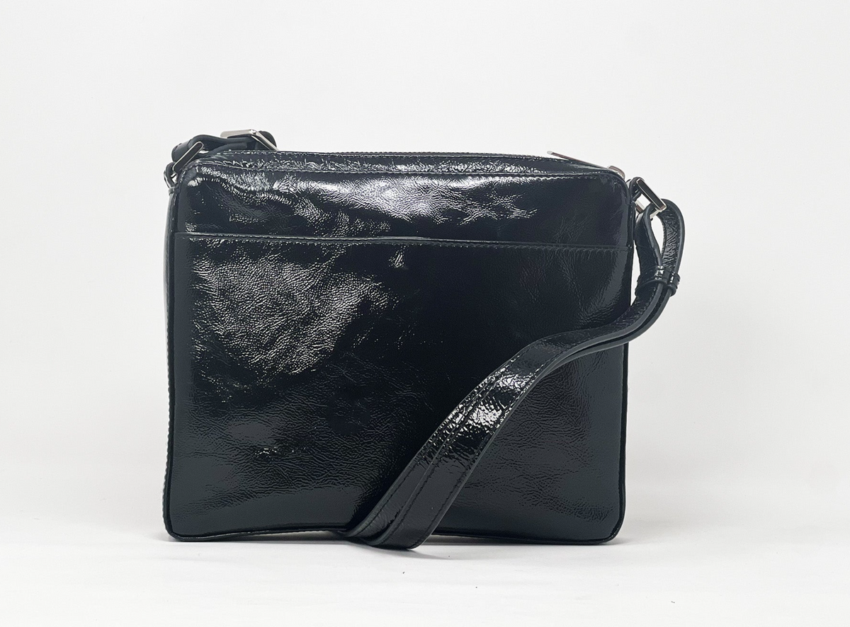 Sac à bandoulière noir vernis | Gisèle petit