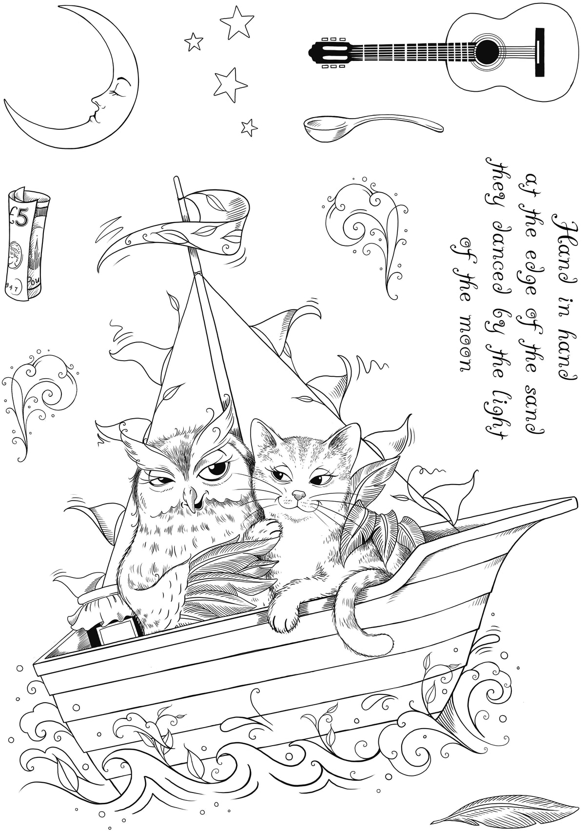 Pink Ink Designs The Owl & The Pussycat 6 in x 8 in Clear Stamp Set