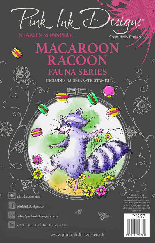 Pink Ink Designs Macaroon Racoon 6 in x 8 in Clear Stamp Set