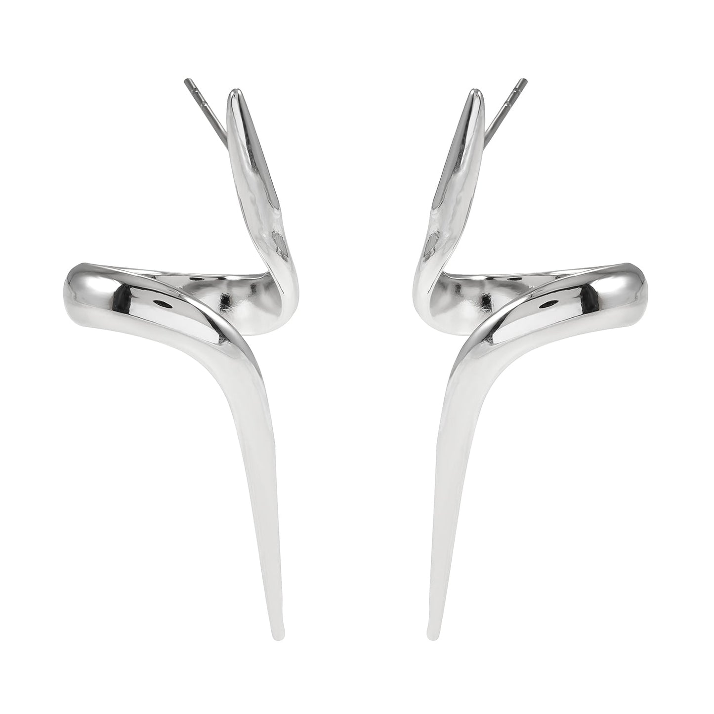 PORTNA Silver (White Gold): Sculptural Serpent Curve Earrings