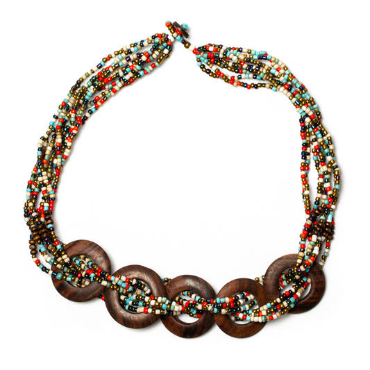 Multi Strand Wooden Ring Necklace
