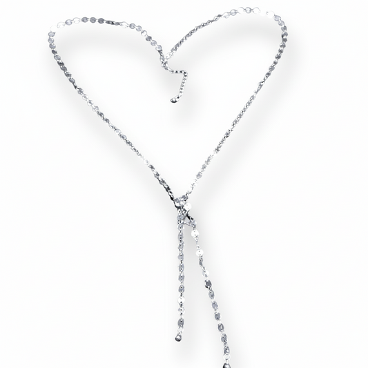 Disc Chain Necklace With Double Drop In Silver Plate