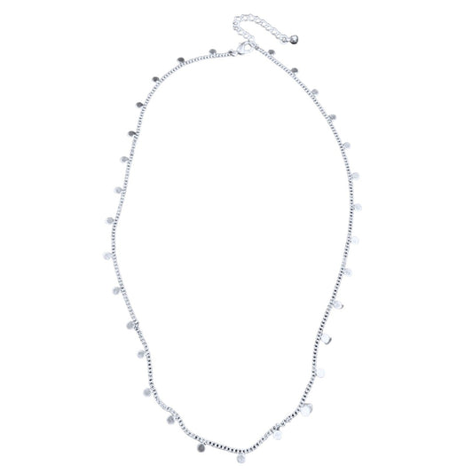 Delicate Disc & Chain Necklace In Silver Plate