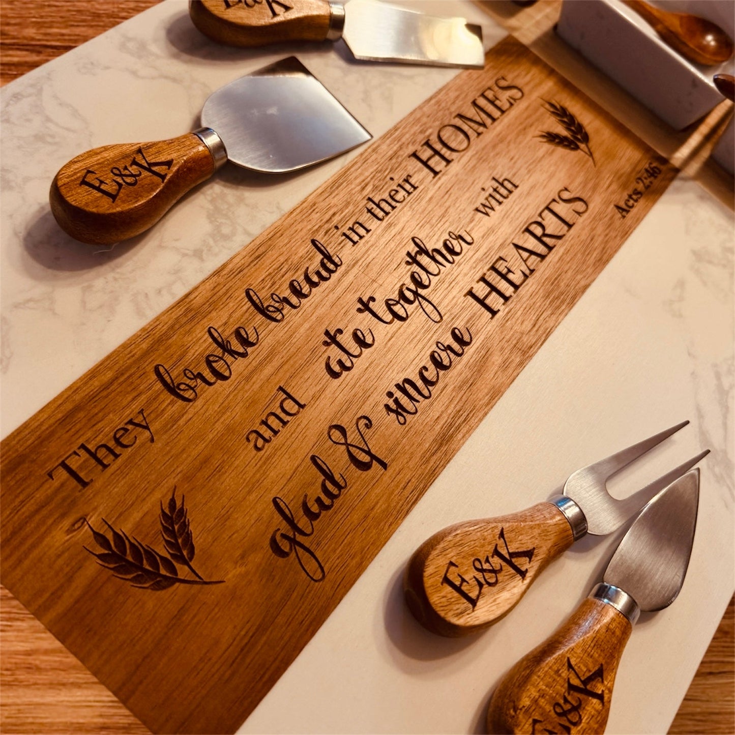 Personalized Marble & Acacia Charcuterie Set