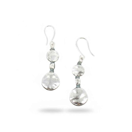 Double Beaten Disc Earrings In Silver Plate