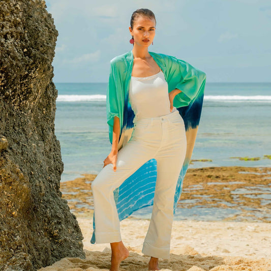 Ombre Strped Kimono - Blue & Tan