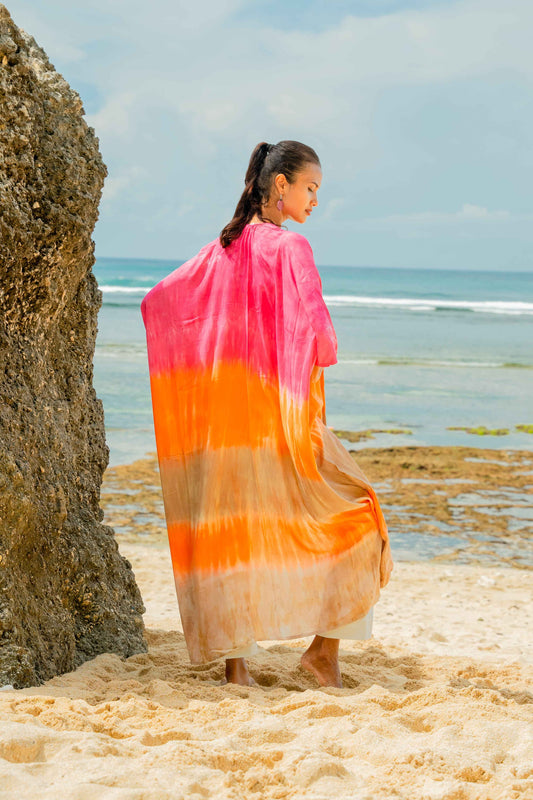Ombre Strped Kimono - Pink & Orange