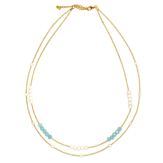 Double Strand Necklace With Crystal Beads