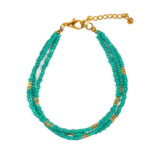 Triple Strand Seed Bead Bracelet With Gold Accents