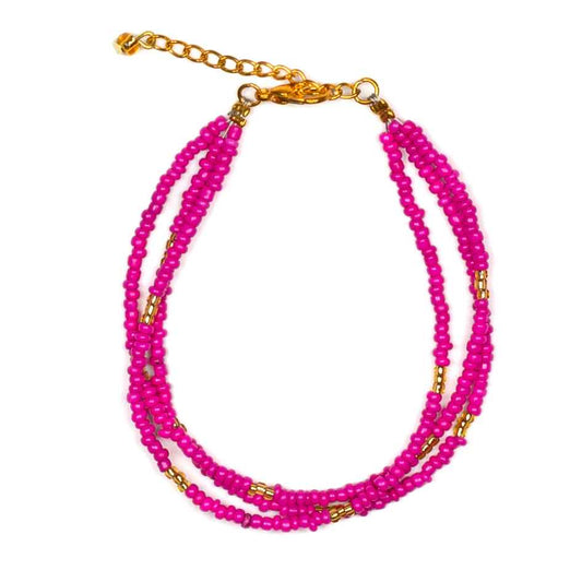 Triple Strand Seed Bead Bracelet With Gold Accents