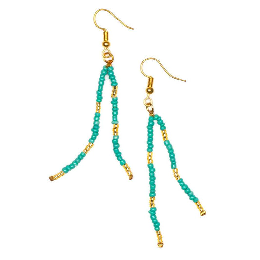 Double Drop Seed Bead Earrings With Gold Accents