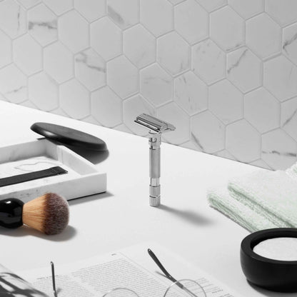 Rockwell T2 Adjustable Safety Razor - White Chrome (Twist-to-Open)