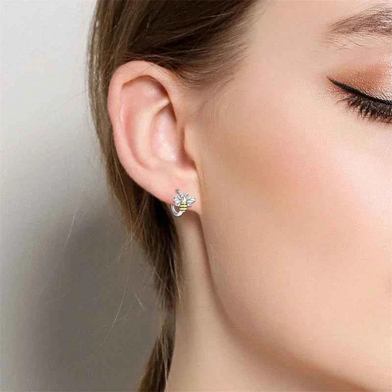 Dazzling Bee Sterling Silver Hoop Earrings