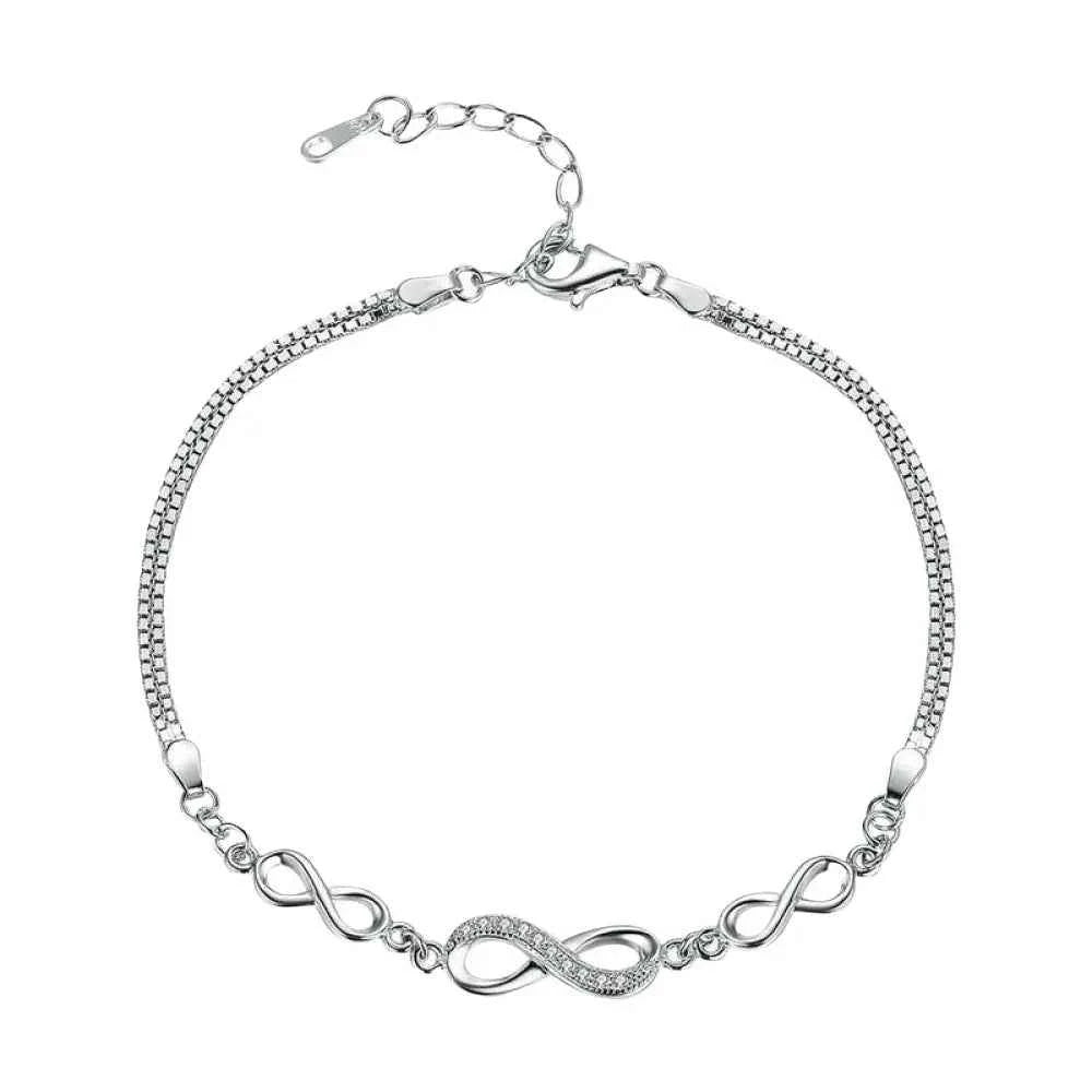 Sterling Silver Infinity Bracelet with CZ – Adjustable