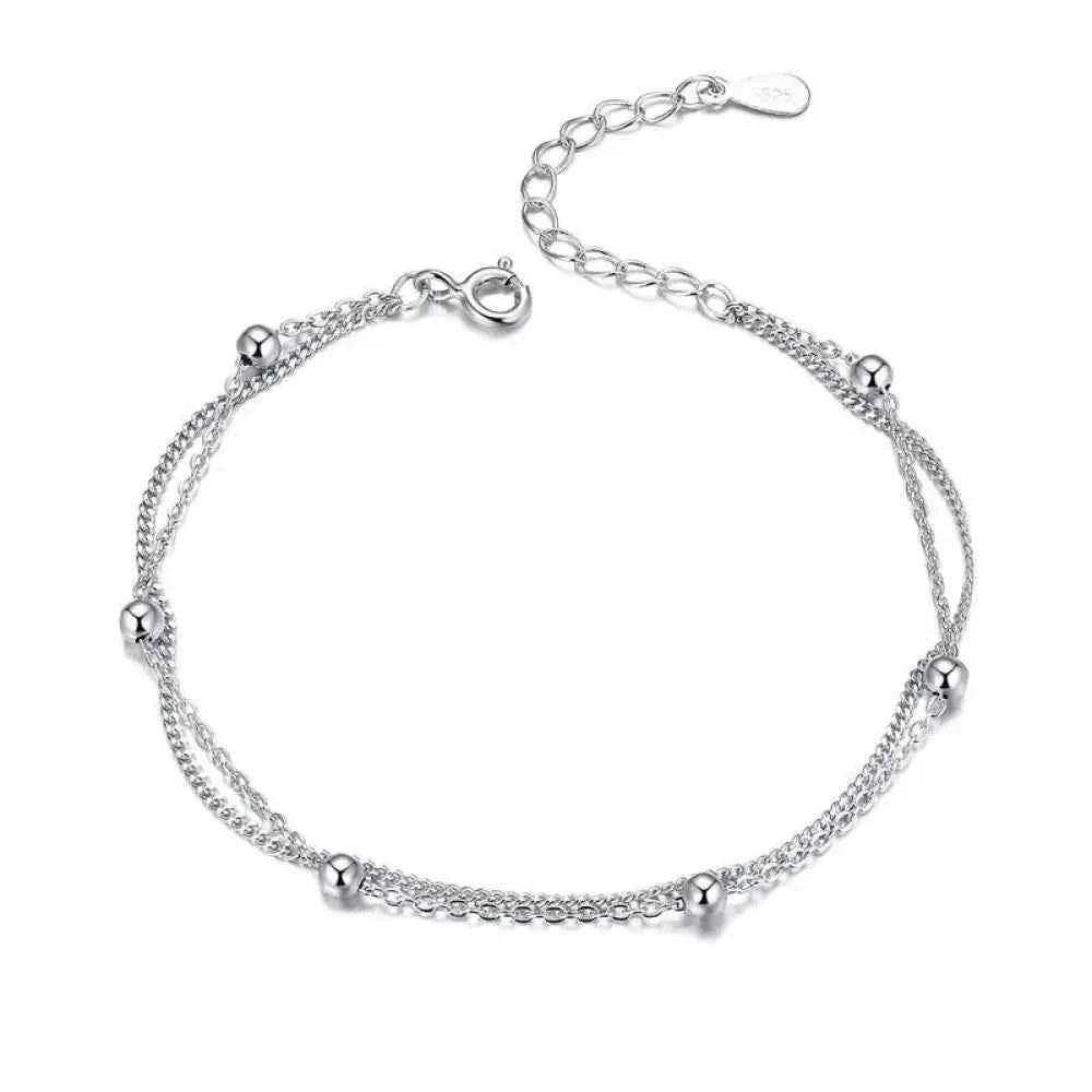 925 Sterling Silver Double Bead Chain Bracelet