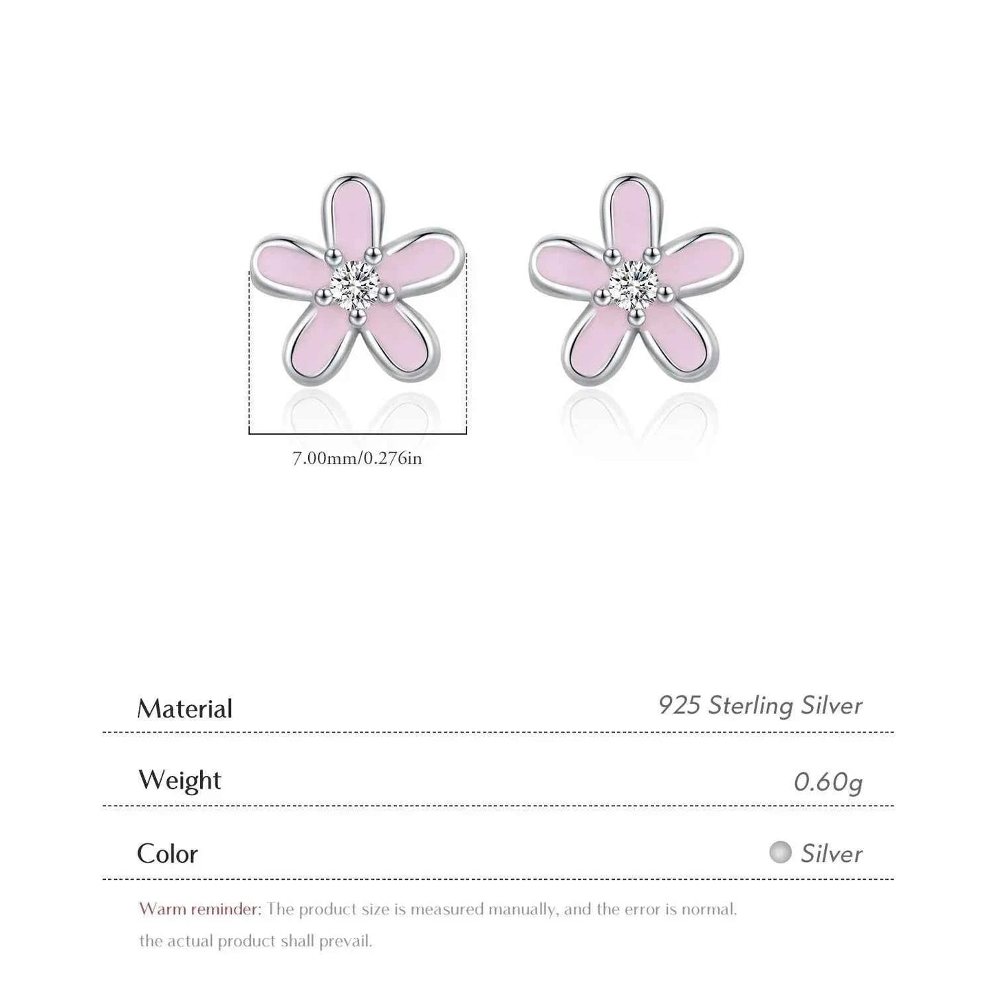 925 Sterling Silver Colorful Enamel Flower Stud Earrings - Minimalist & Cute