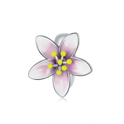 925 Sterling Silver Colorful Birds Flowers Leaves Cz Pendant - Jewelry Charm For Bracelets And Necklaces