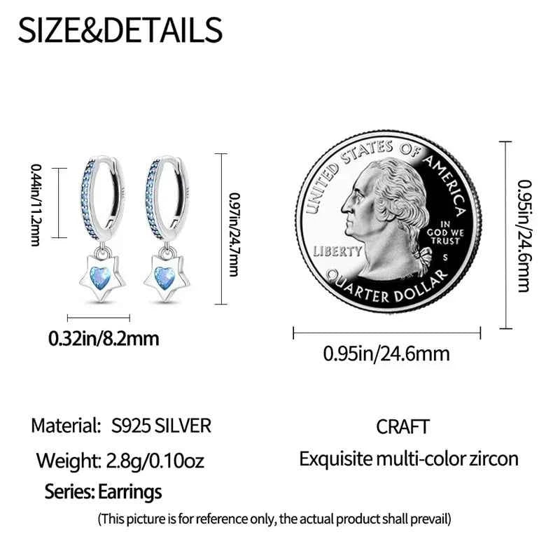 Celestial Charm Sterling Silver Hoop Earrings With Blue Star And Heart