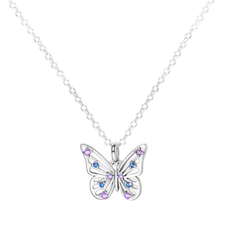 Azure and Lavender Butterfly Sterling Silver Necklace
