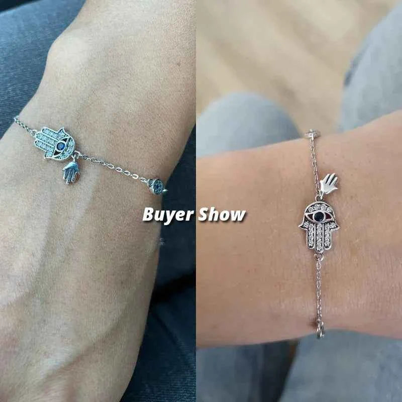Sterling Silver Blue Evil Eye Charm Bracelet – Lobster Clasp
