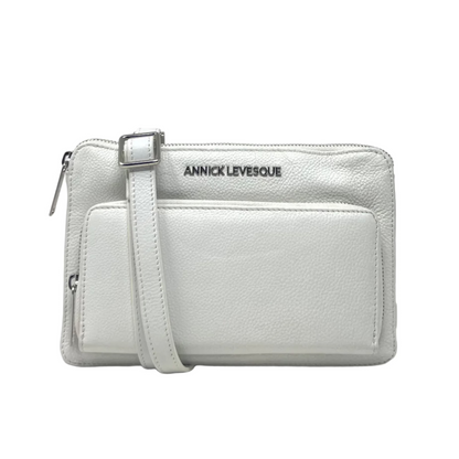 Petit Sac à Main Portefeuille en Cuir Véritable Blanc, Carmen