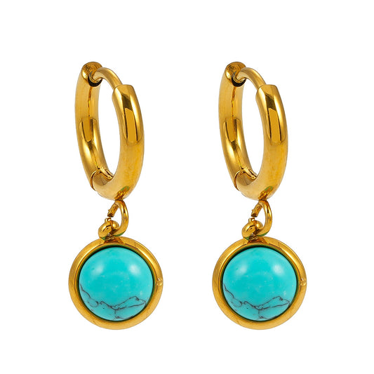 Style SAGRES Gold: Vintage Inspired Natural Stone Drop Hoop Earrings