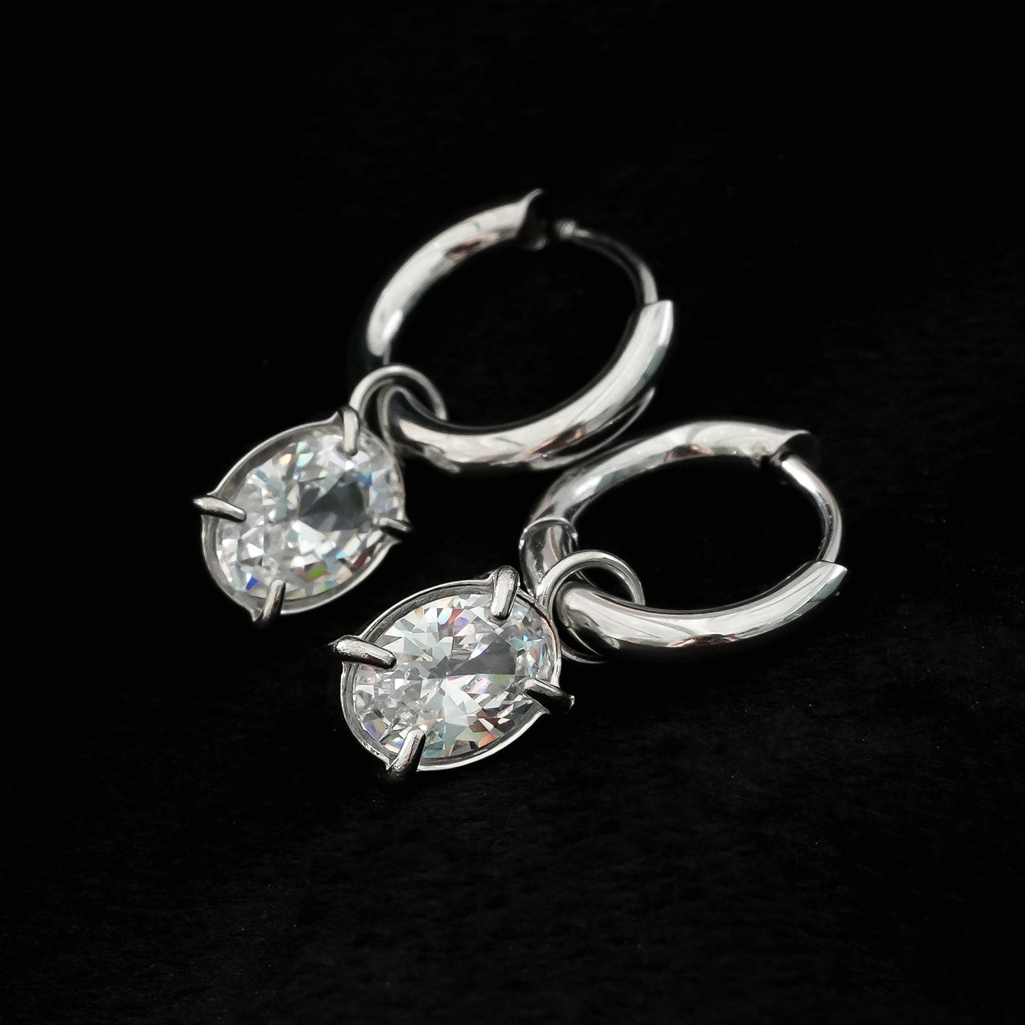 SEDONA Silver (White Gold): Mini Hoop Earrings Anchoring an Encased Zirconia (CZ) Charm