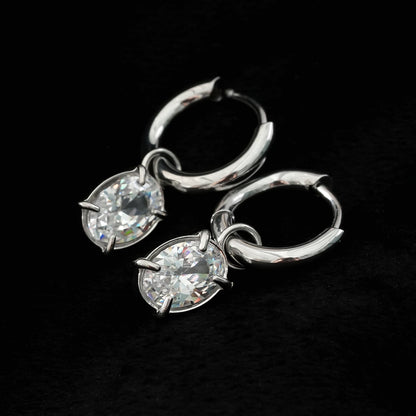 SEDONA Silver (White Gold): Mini Hoop Earrings Anchoring an Encased Zirconia (CZ) Charm