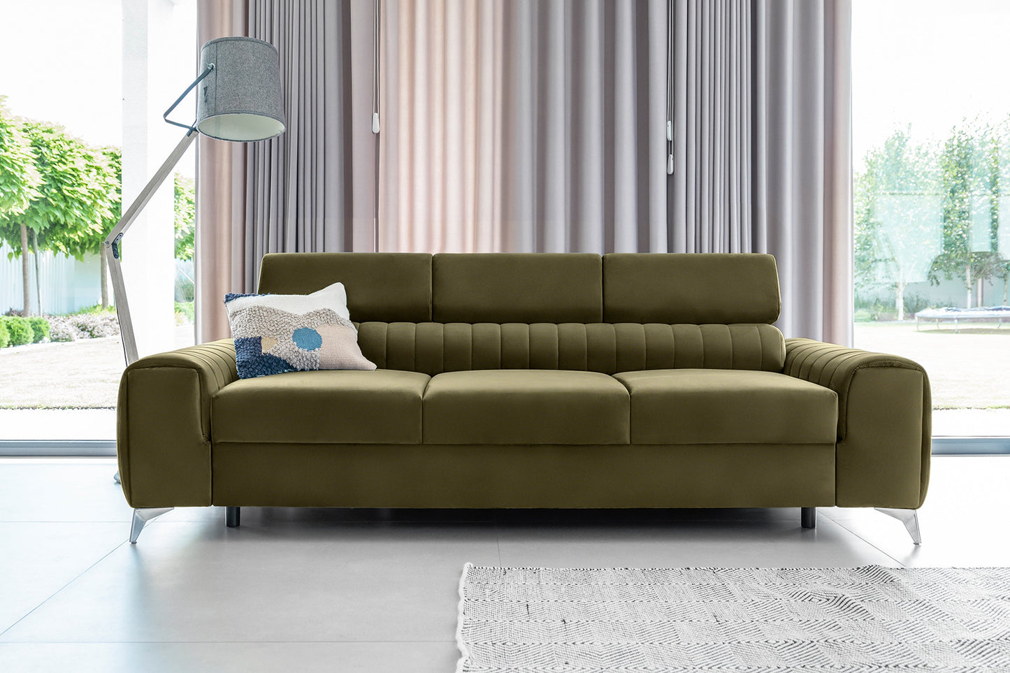 Laurence 3-Sitzer Schlafsofa Samt – Olivgrün