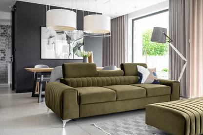 Laurence 3-Sitzer Schlafsofa Samt – Olivgrün