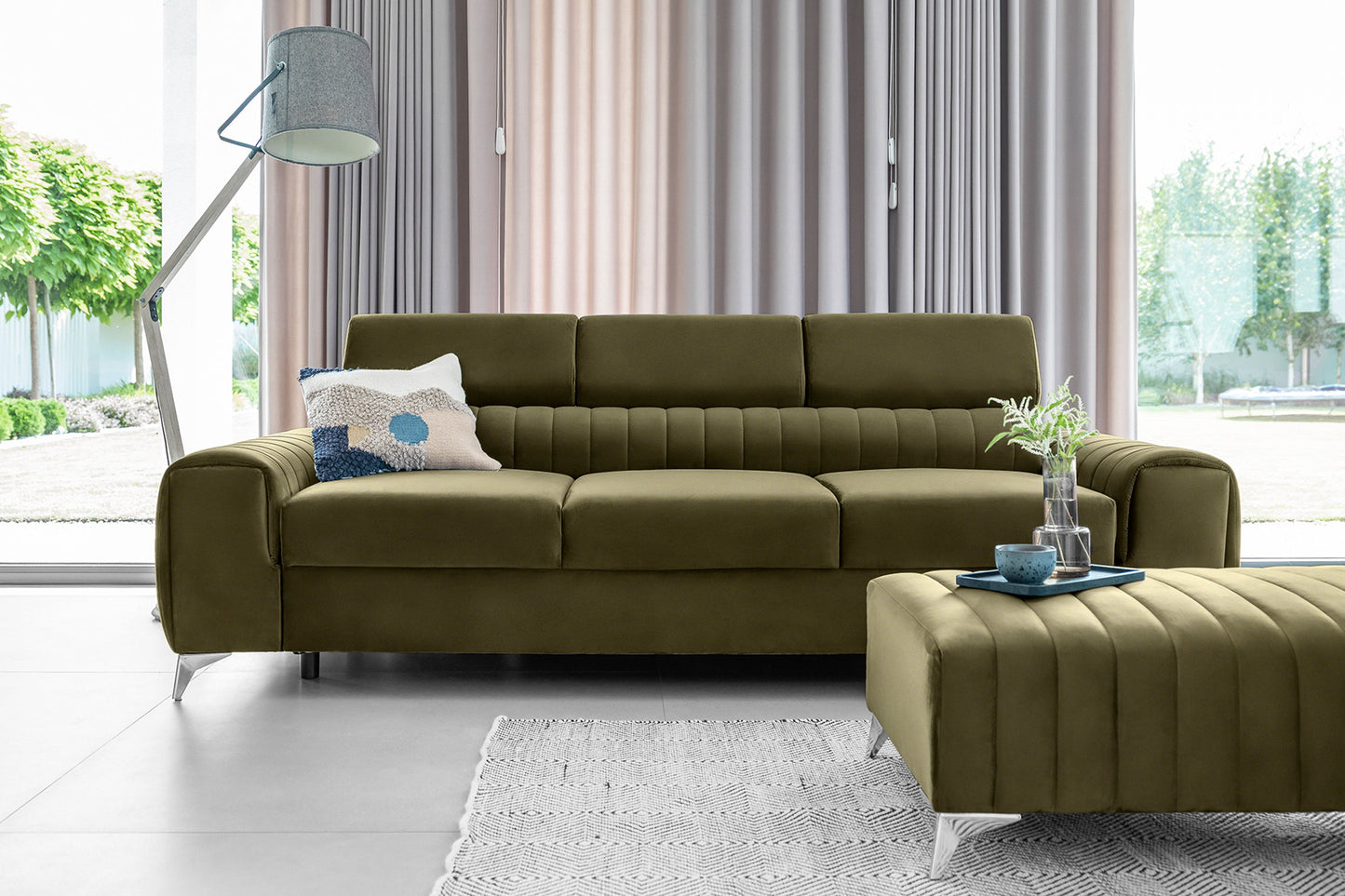 Laurence 3-Sitzer Schlafsofa Samt – Olivgrün