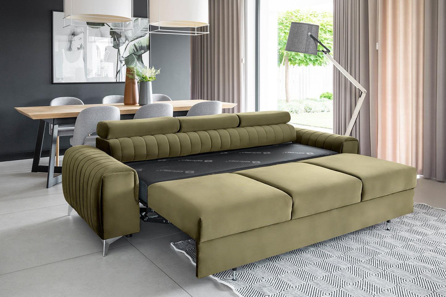 Laurence 3-Sitzer Schlafsofa Samt – Olivgrün