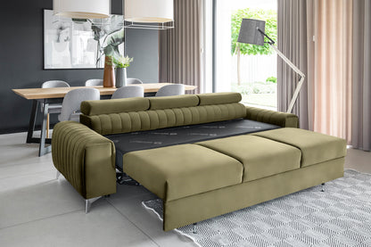 Laurence 3-Sitzer Schlafsofa Samt – Olivgrün