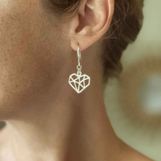 Heart Charm Earrings In Silver Plate