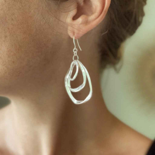 Triple Ring Earrings In Silver Plate