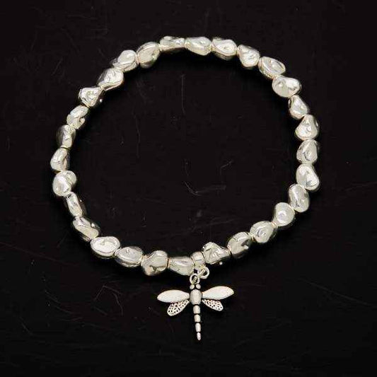 Dragonfly Charm Nugget Bracelet in Silver Plate