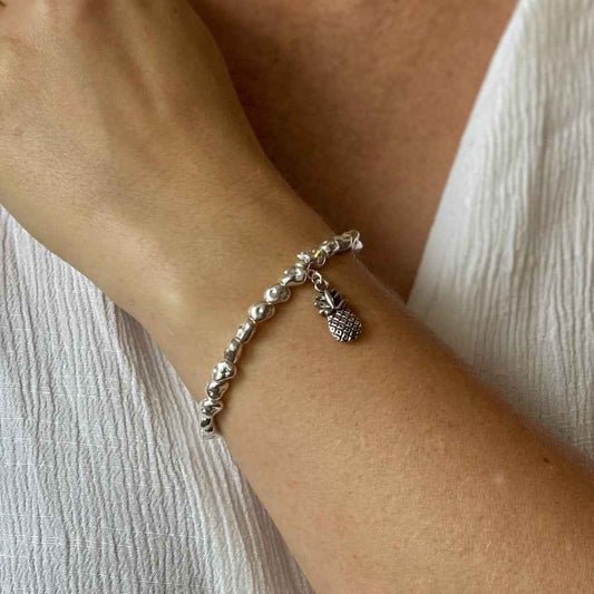 Pineapple Charm Nugget Bracelet in Silver Plate