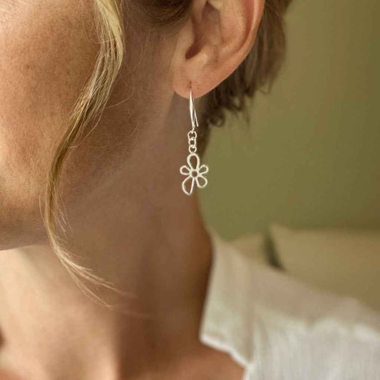 Flower Charm Earrings in Silver Plate