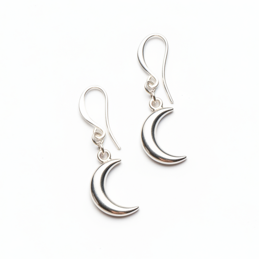 Moon Charm Earrings in Silver Plate