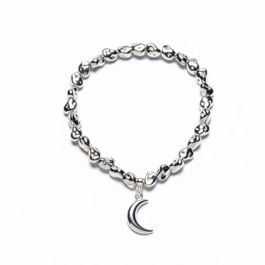 Moon Charm Nugget Bracelet in Silver Plate