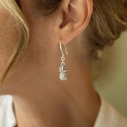 Pineapple Charm Earrings in Silver Plate