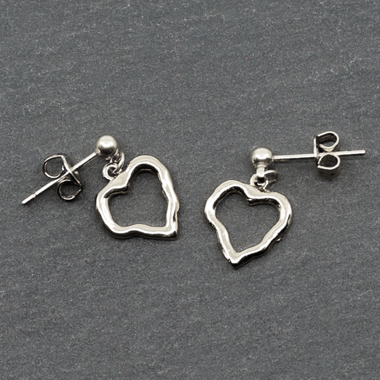 Open Heart Silver Plate Drop Earrings