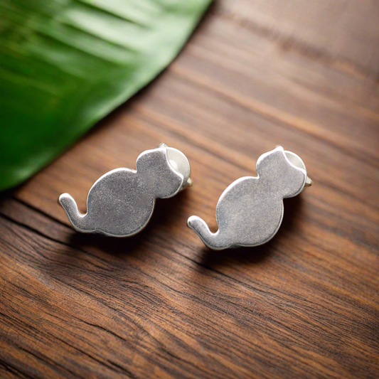 Cat Silver Plate Stud Earrings
