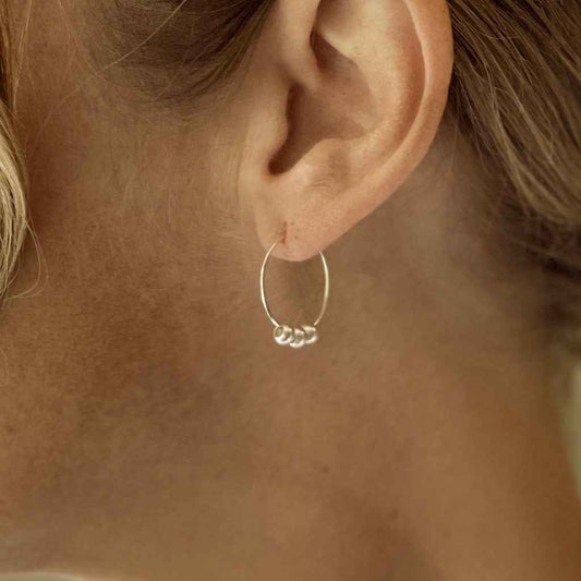 Triple Ball Silver Plate Hoop Earrings