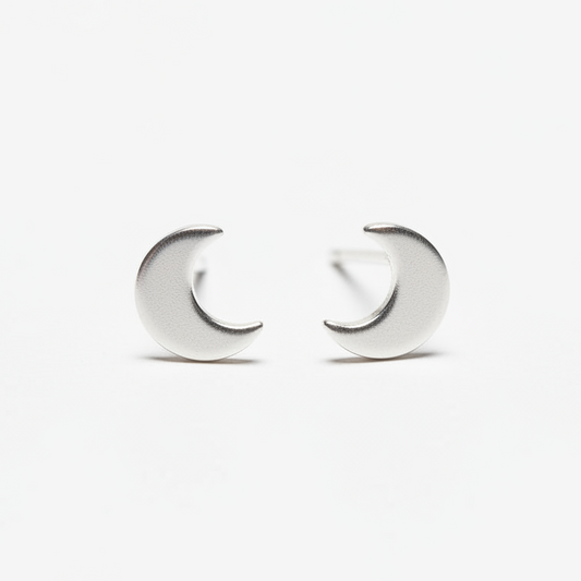 Moon Silver Plate Stud Earrings