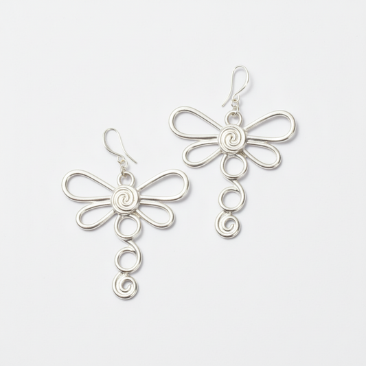 Large Dragonfly Earrings In Silver Plate