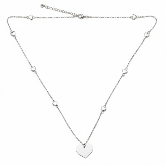 Heart On Heart Chain Necklace In Silver Plate